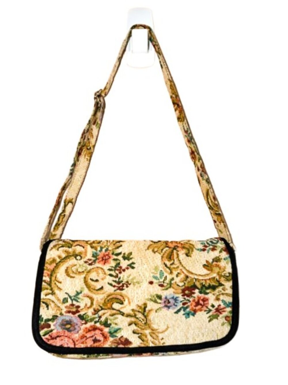 Floral Tapestry Shoulder Bag Adjustable Strap Built-In Card Slots